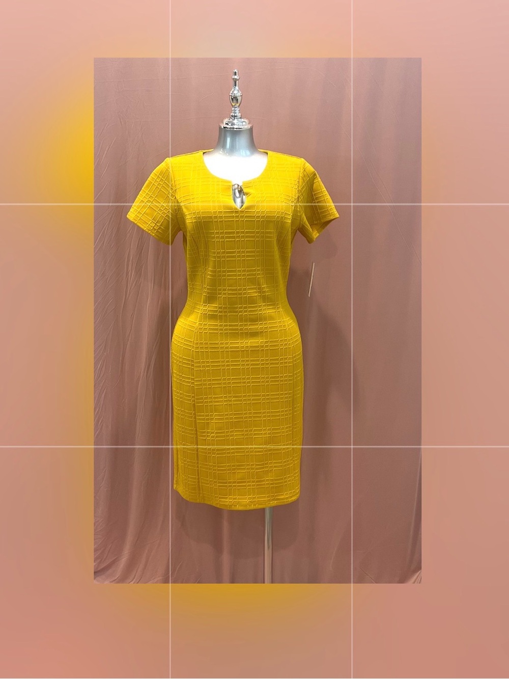 En Focus Studio Women’s Yellow Textured Short-Sleeve Sheath Dress